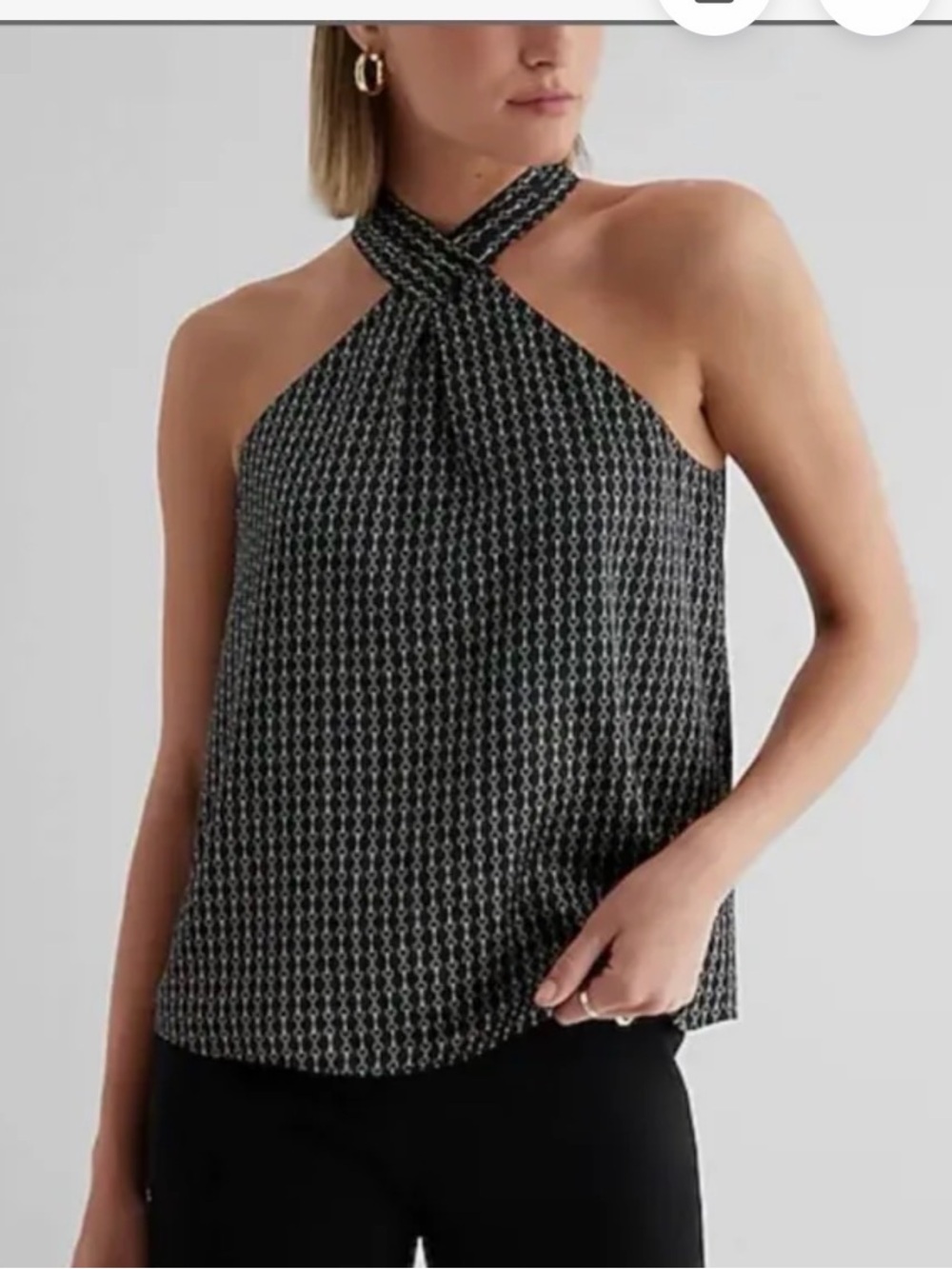 Express Black Halter Tank Top with White Chain Print
